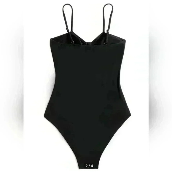 NWOT BLACK TYE FRONT CUTOUT HIGH CUT SWIM SUIT SIZE LG - Picture 3 of 8